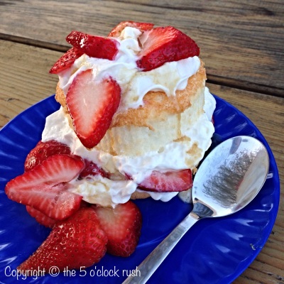 Strawberry Shortcake with Whipped Cream and Maple Syrup
