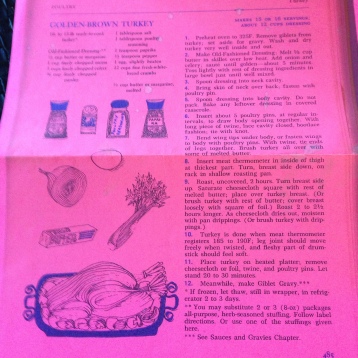 My pink printout of the Golden-Brown Turkey Recipe