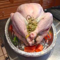 Stuffed and Trussed Turkey ready for Oven