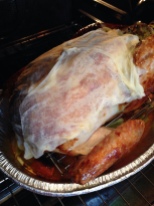 Turkey Ready for Oven Covered with Cheesecloth