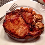 Pork Chops with Stuffed Mushrooms and Roasted Parsnips