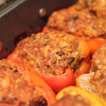 Meat and Vegetarian Stuffed Peppers in Circulon® Roaster
