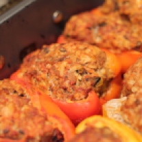 Meat and Vegetarian Stuffed Peppers in Circulon® Roaster