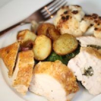Stuffed Chicken Breasts with Mini Roasted Potatoes and Shallots